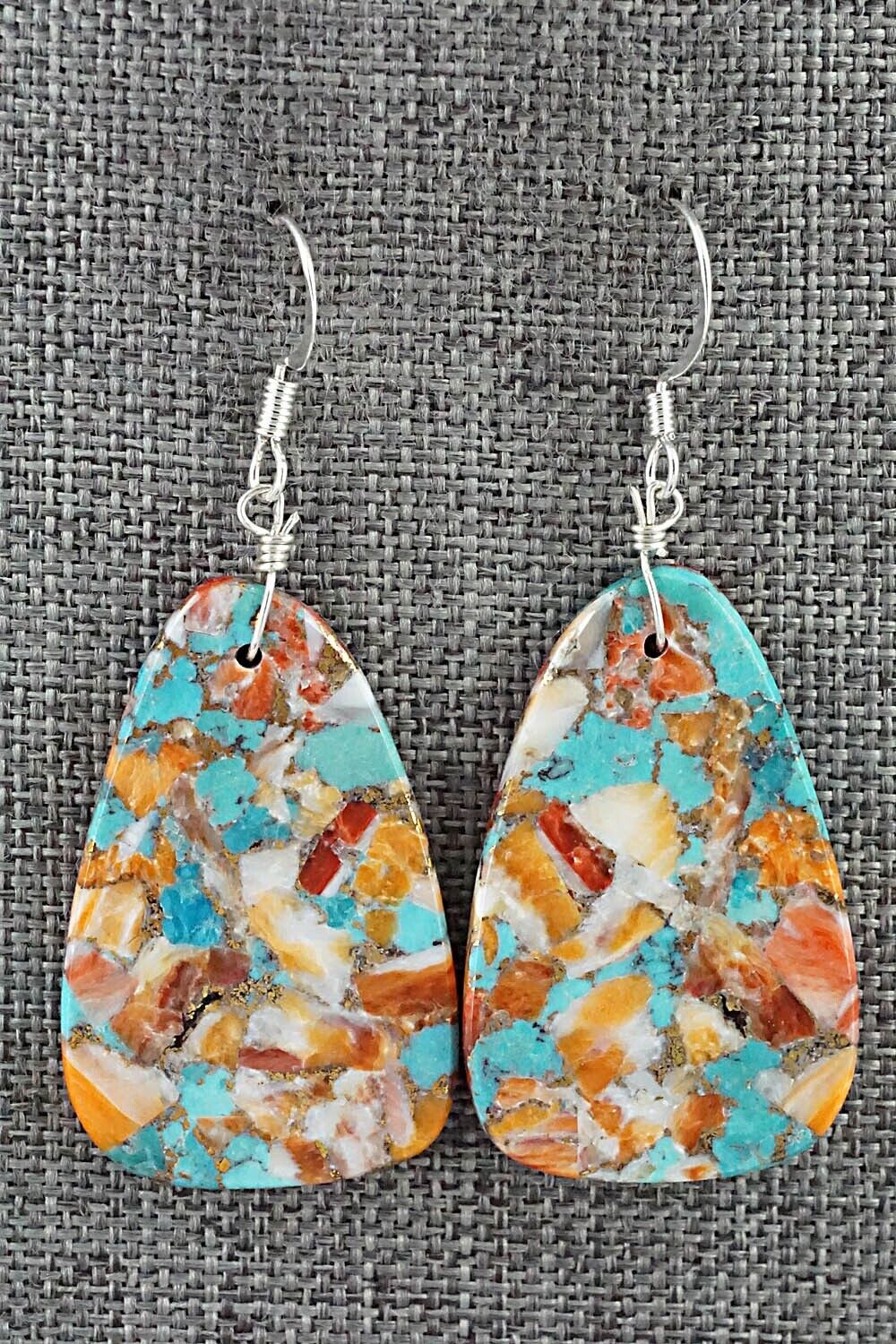 Spiny Oyster, Turquoise & Sterling Silver Earrings - Lupe Lovato