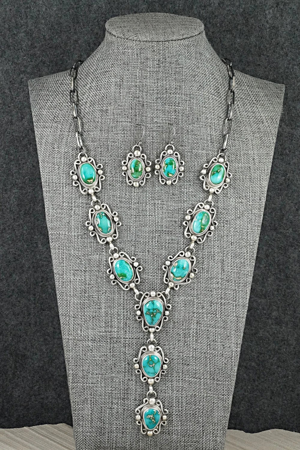 Turquoise & Sterling Silver Necklace and Earrings Set - Kathleen Livingston