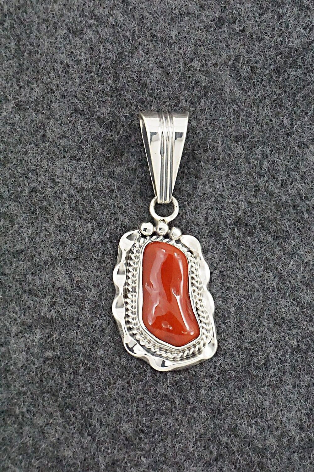 Coral & Sterling Silver Pendant - Samuel Yellowhair