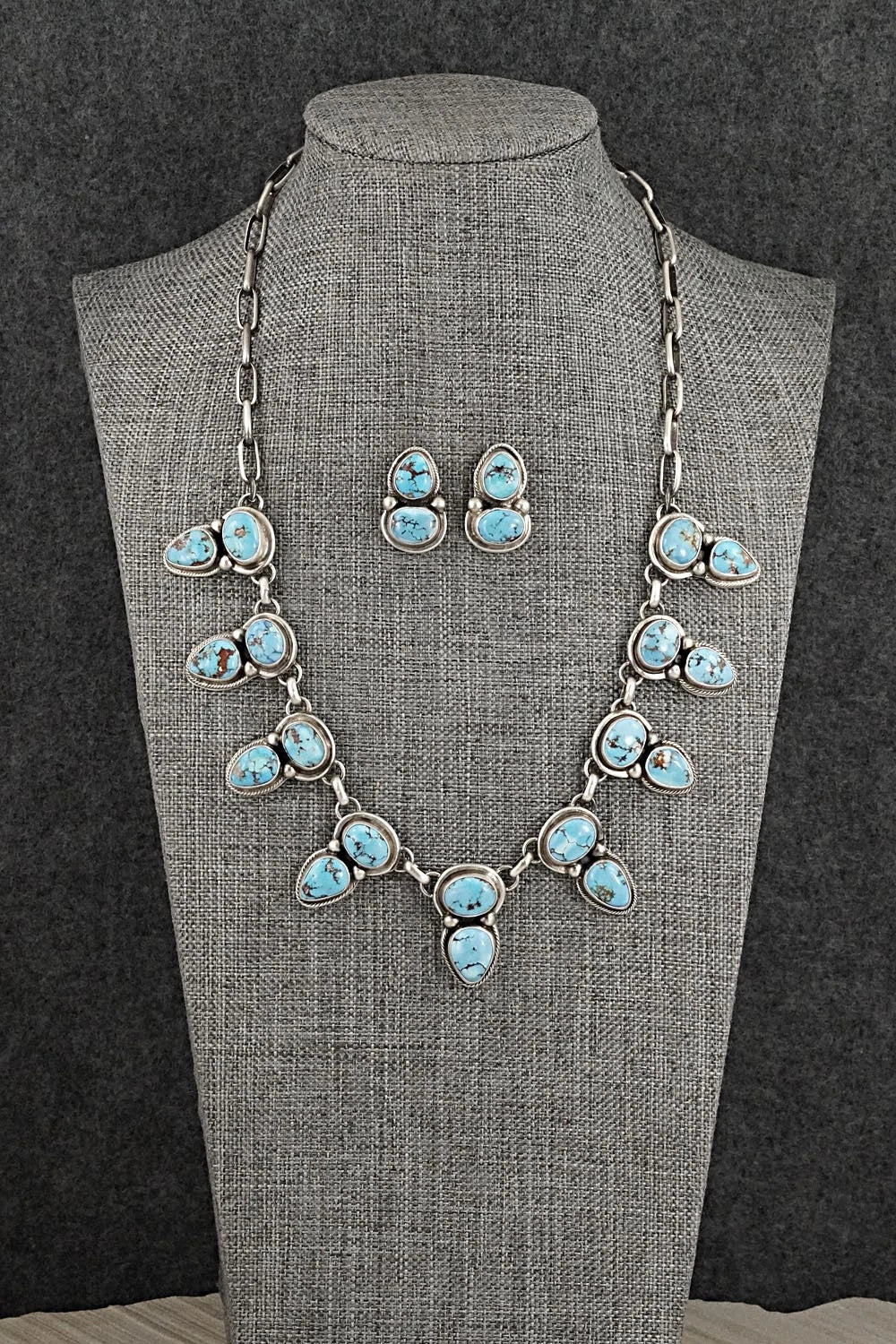 Turquoise & Sterling Silver Necklace and Earrings Set - Kathleen Livingston