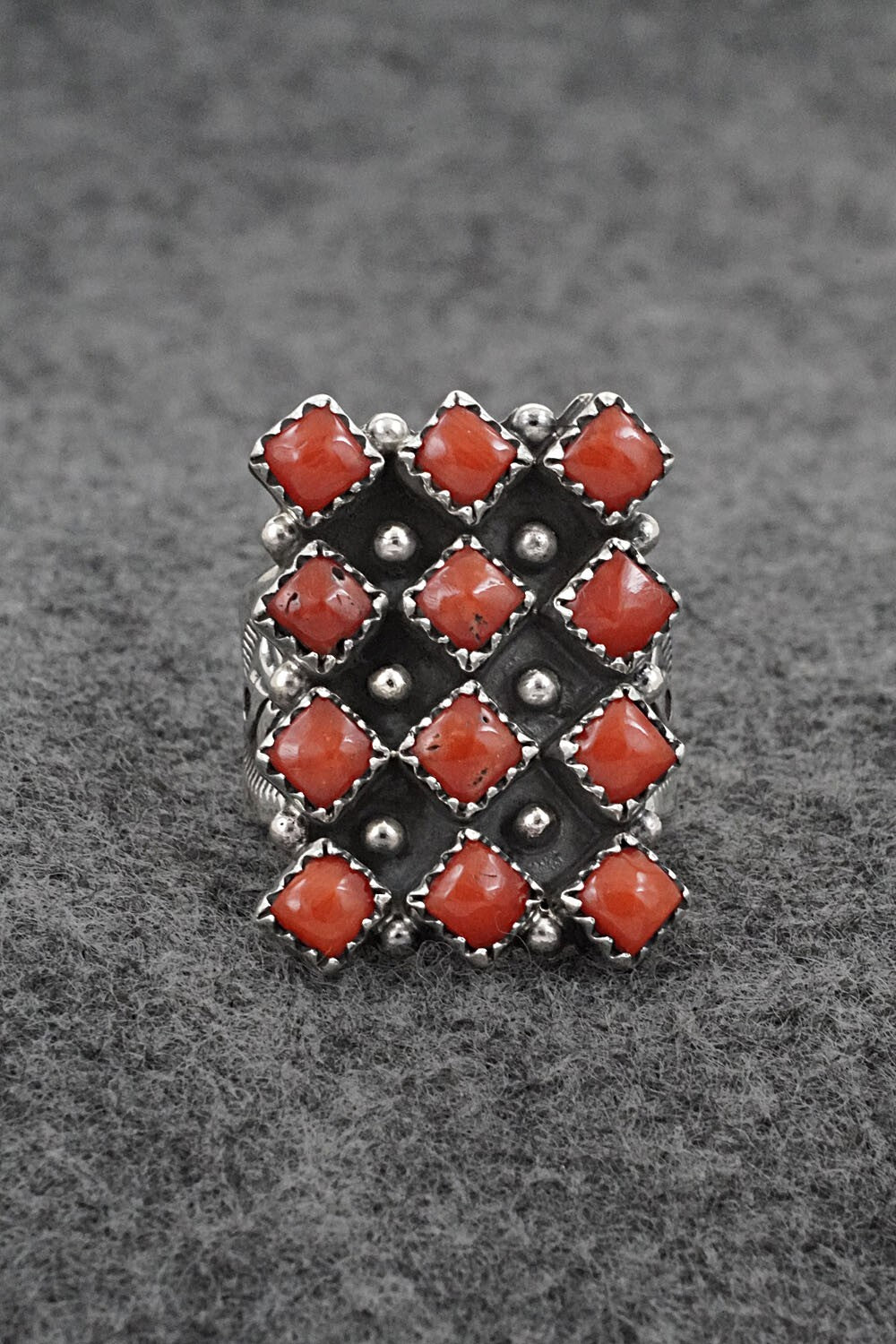 Coral & Sterling Silver Ring - Verley Betone - Size 7