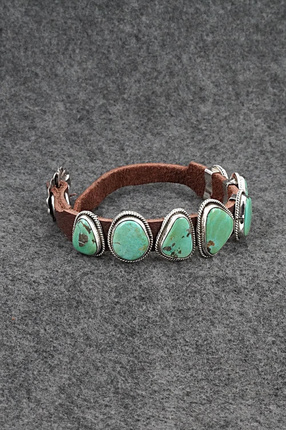 Turquoise, Sterling Silver & Leather Bracelet - Marlene Ramone