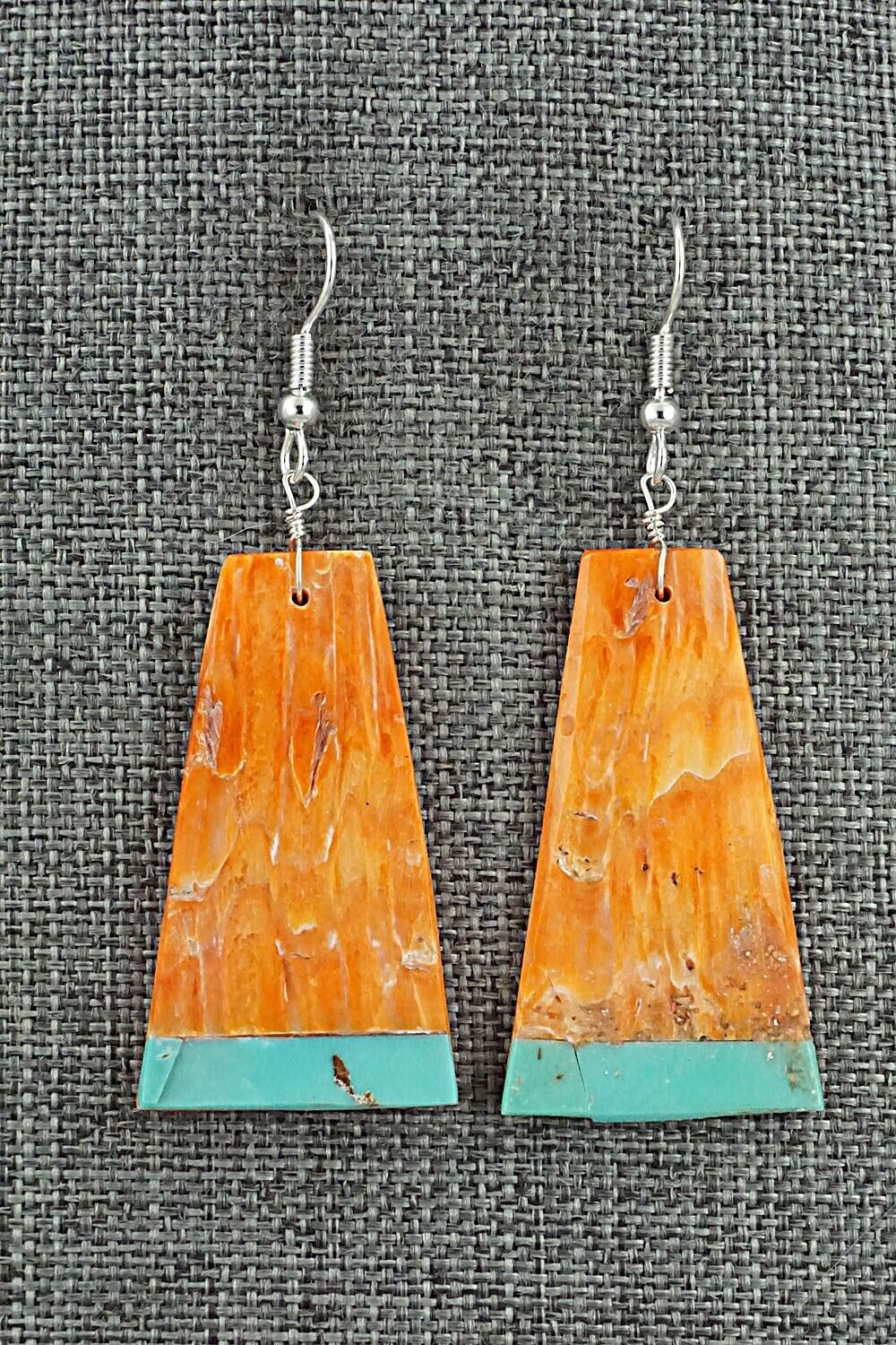 Spiny Oyster, Turquoise & Sterling Silver Earrings - Louise Pete