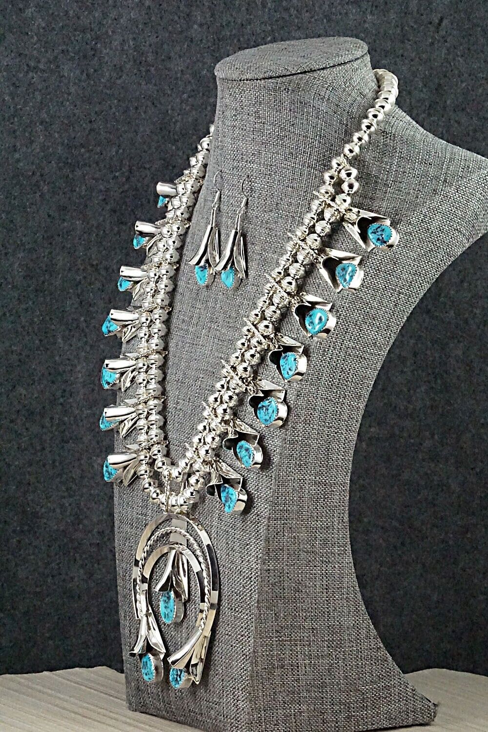 Turquoise & Sterling Silver Squash Blossom Set - Louise Yazzie