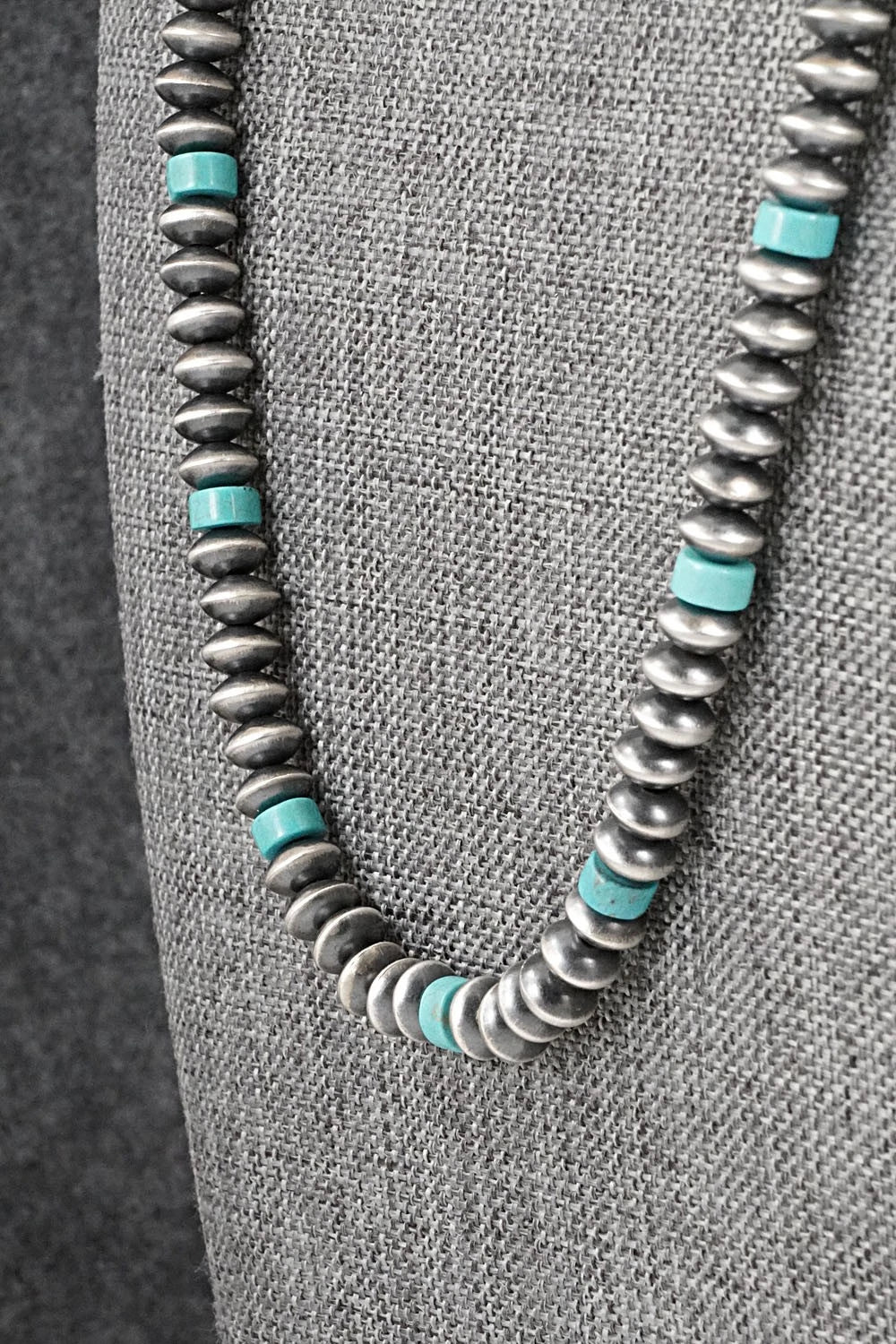 Turquoise & Sterling Silver Navajo Pearl Necklace 22" - Crystal Haley