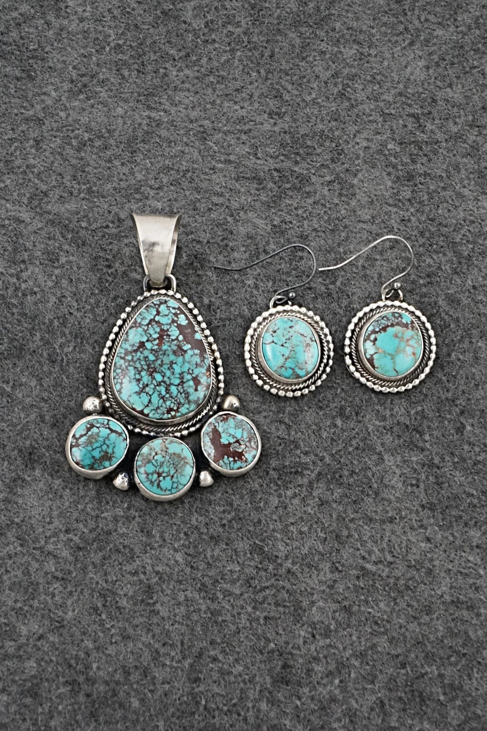 Turquoise & Sterling Silver Pendant and Earrings Set - Bobby Johnson