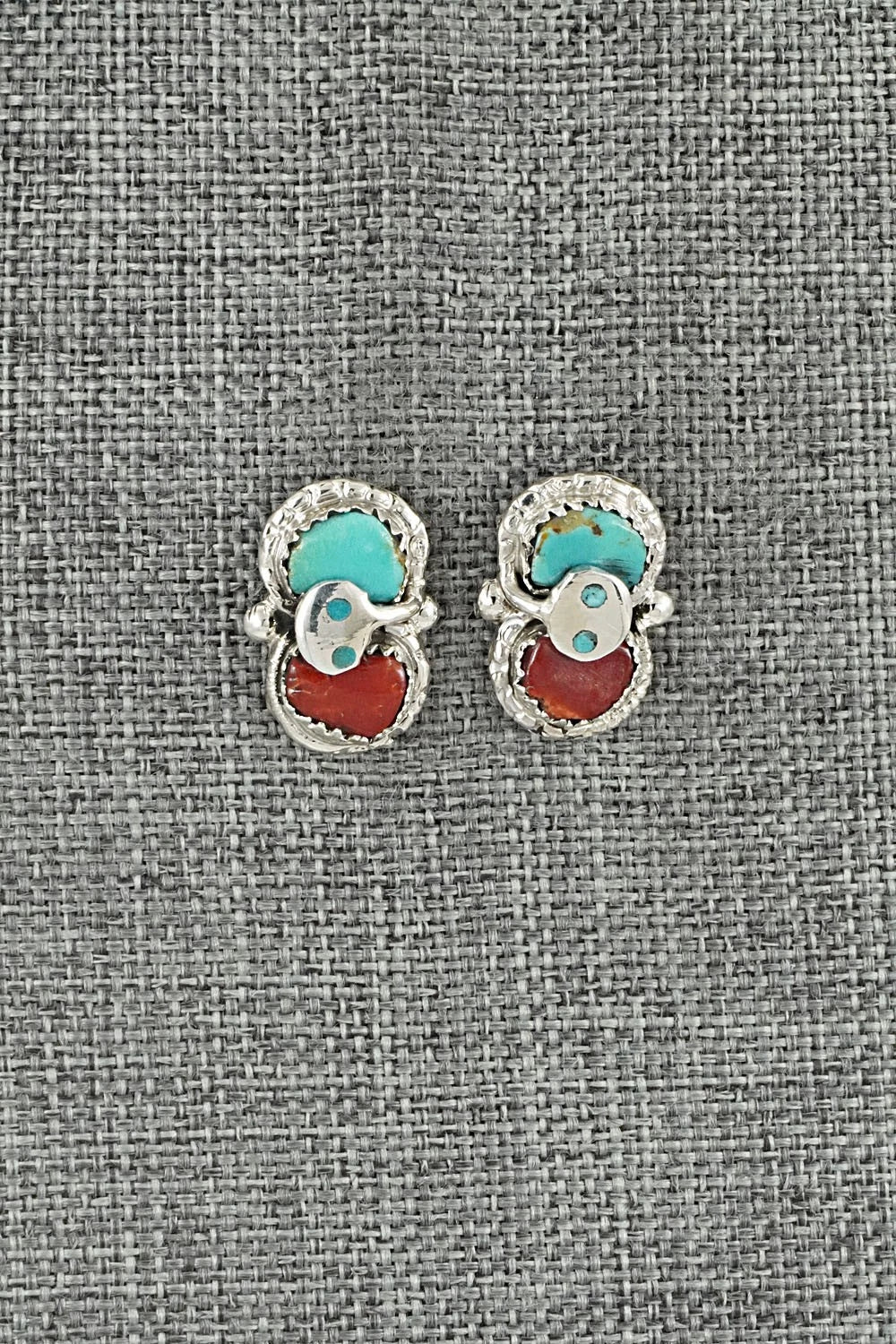 Turquoise, Coral & Sterling Silver Squash Blossom Set - Gayle Calavaza