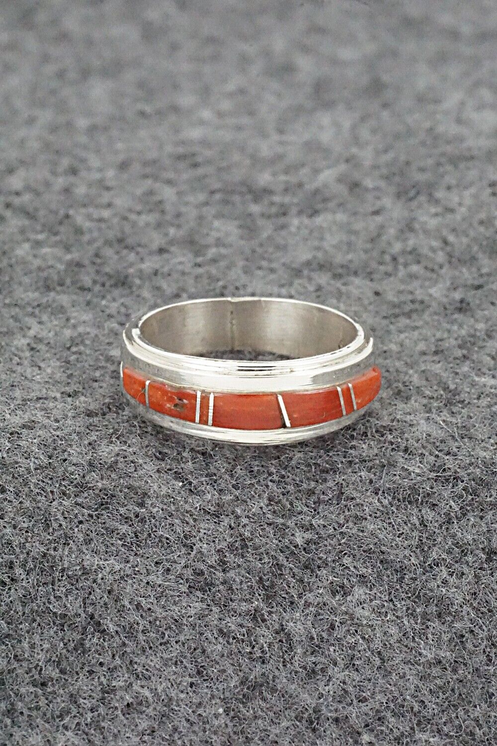 Coral & Sterling Silver Inlay Ring - Wilbert Muskett Jr. - Size 7