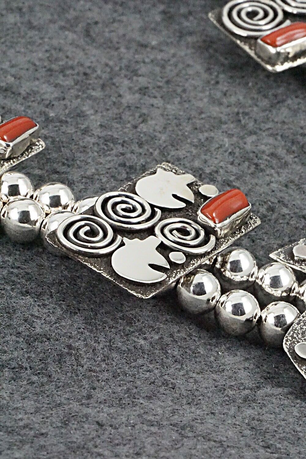 Coral & Sterling Silver Squash Blossom Set - Alex Sanchez