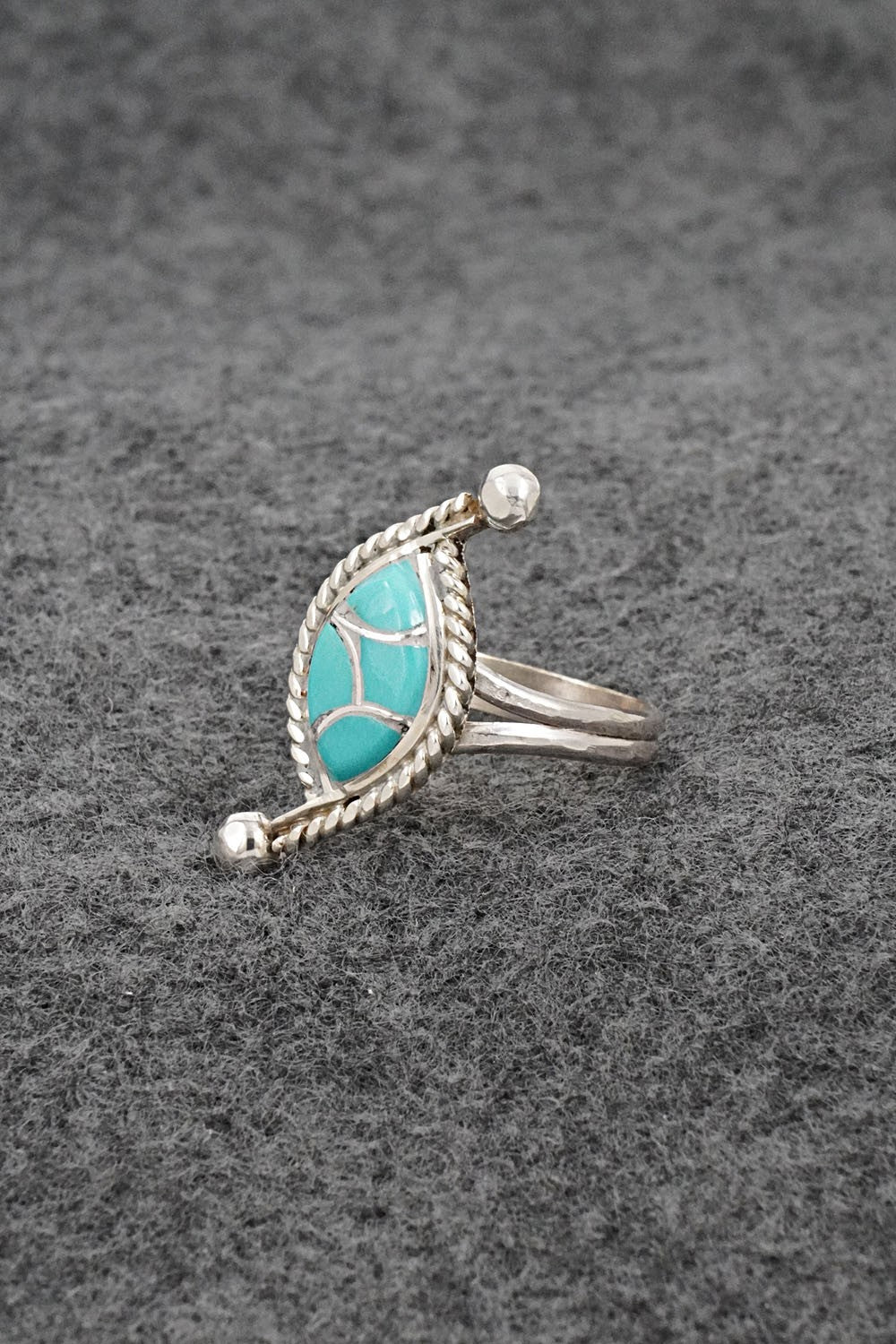 Turquoise & Sterling Silver Inlay Ring - Carlen Seoutewa - Size 7.5