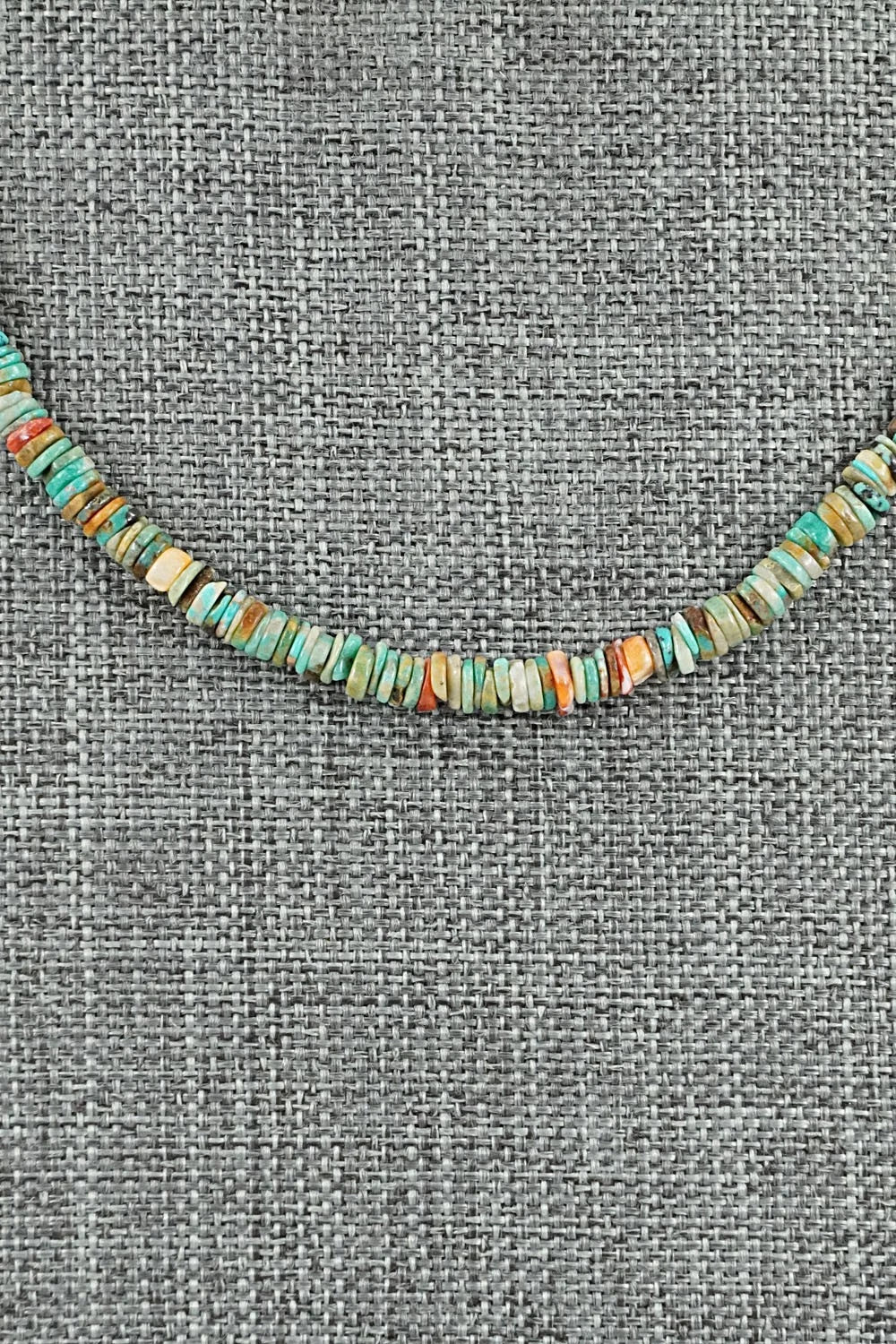 Turquoise, Spiny Oyster & Sterling Silver Necklace 17" - Doreen Jake