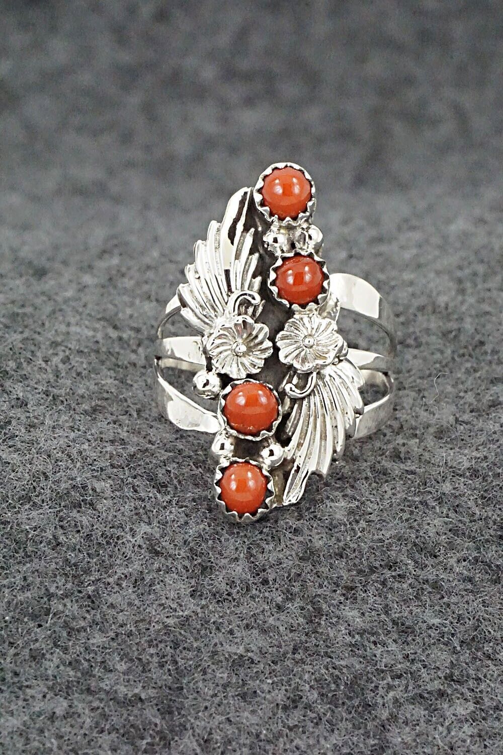 Coral & Sterling Silver Ring - Jerryson Henio - Size 7.75