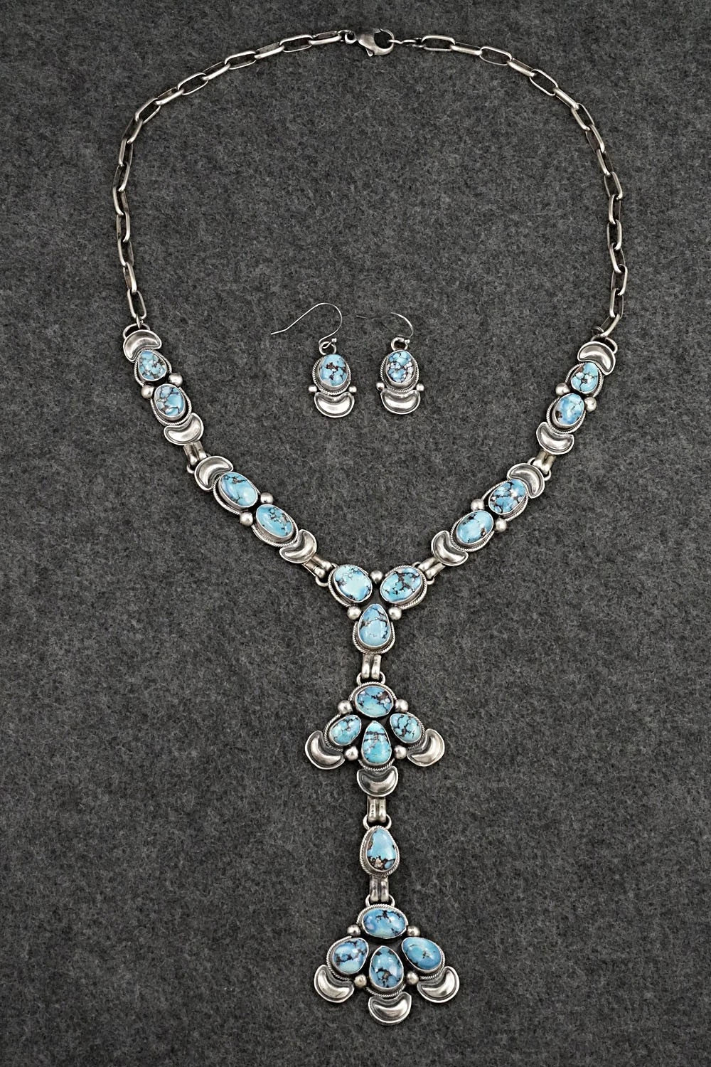 Turquoise & Sterling Silver Necklace and Earrings Set - Paul Livingston