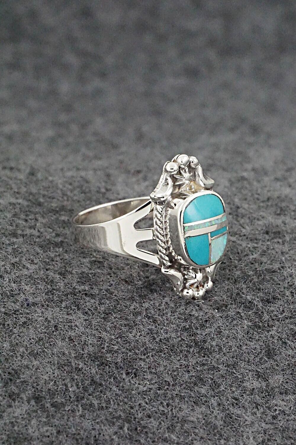 Turquoise, Opalite & Sterling Silver Inlay Ring - James Manygoats - Size 8