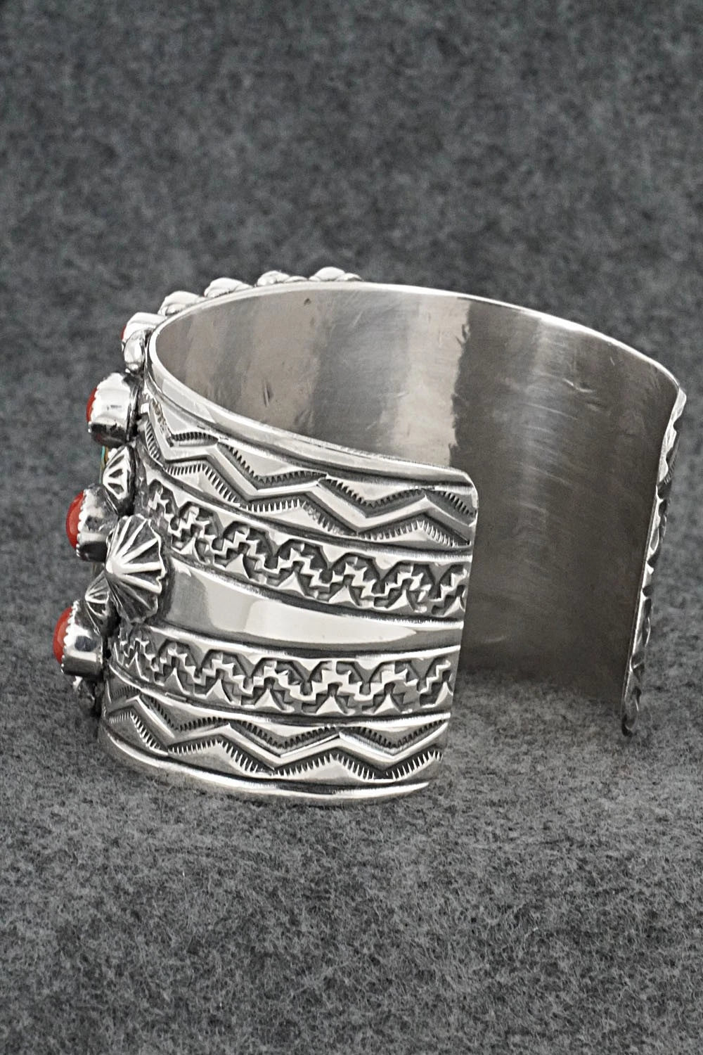 Turquoise, Coral & Sterling Silver Bracelet - Tillie Jon