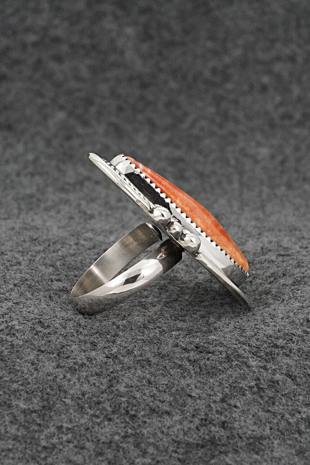 Spiny Oyster & Sterling Silver Ring - Leslie Nez - Size 8 Adj.