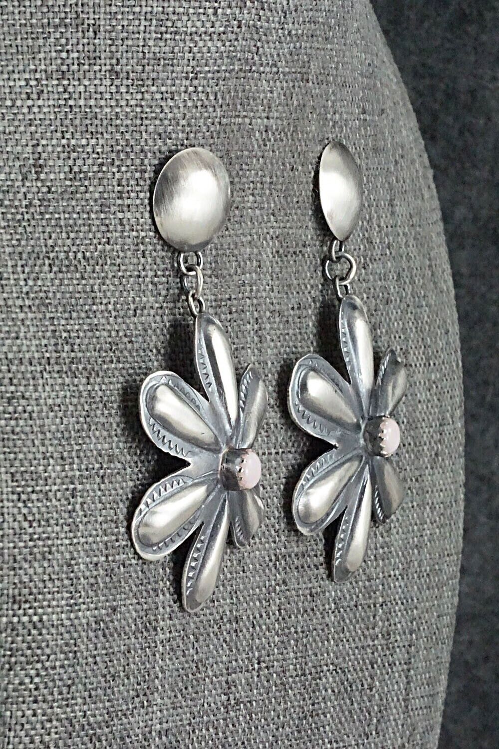 Pink Conch Shell & Sterling Silver Earrings - Tim Yazzie