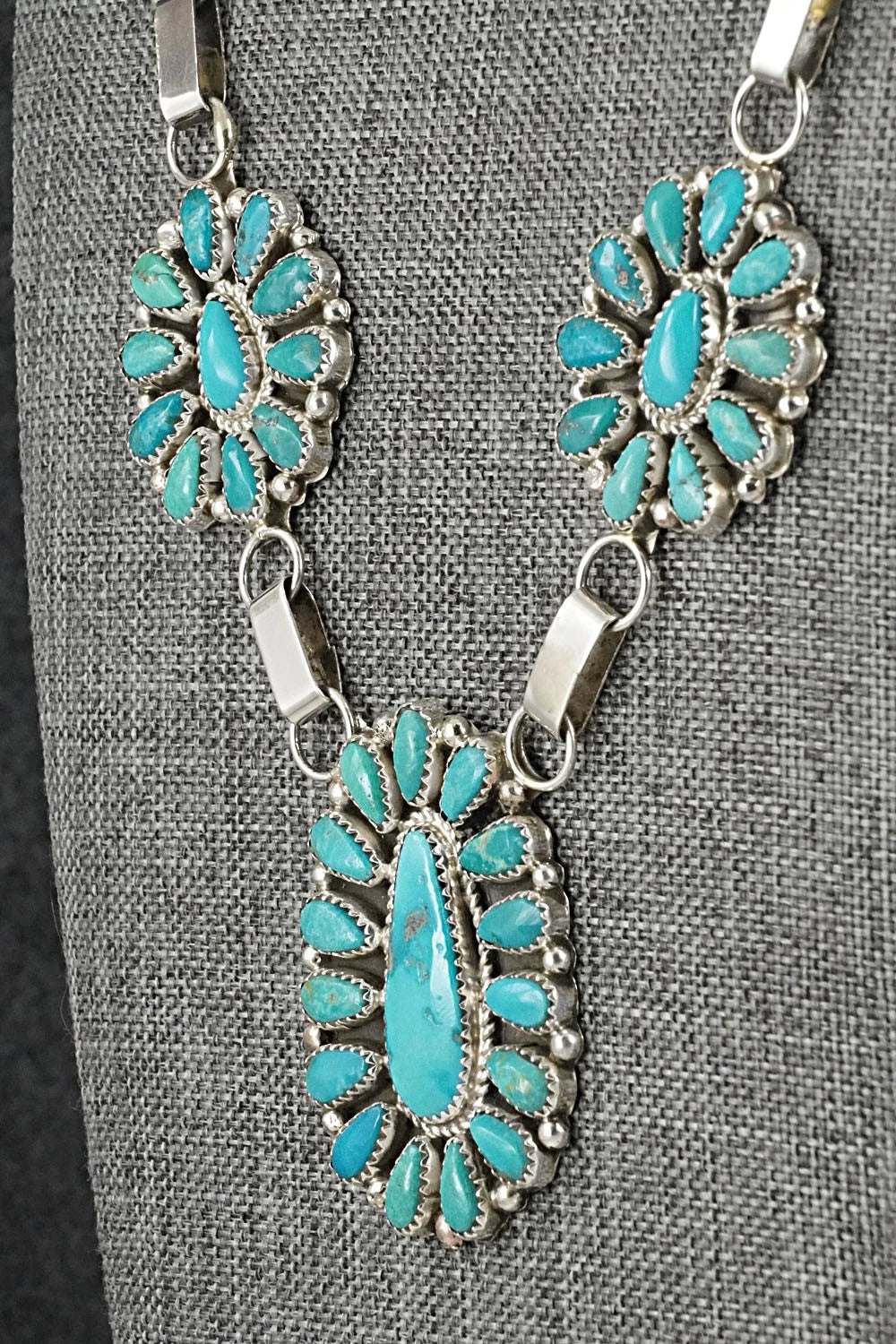 Turquoise & Sterling Silver Necklace and Earrings Set - Eunice Wilson