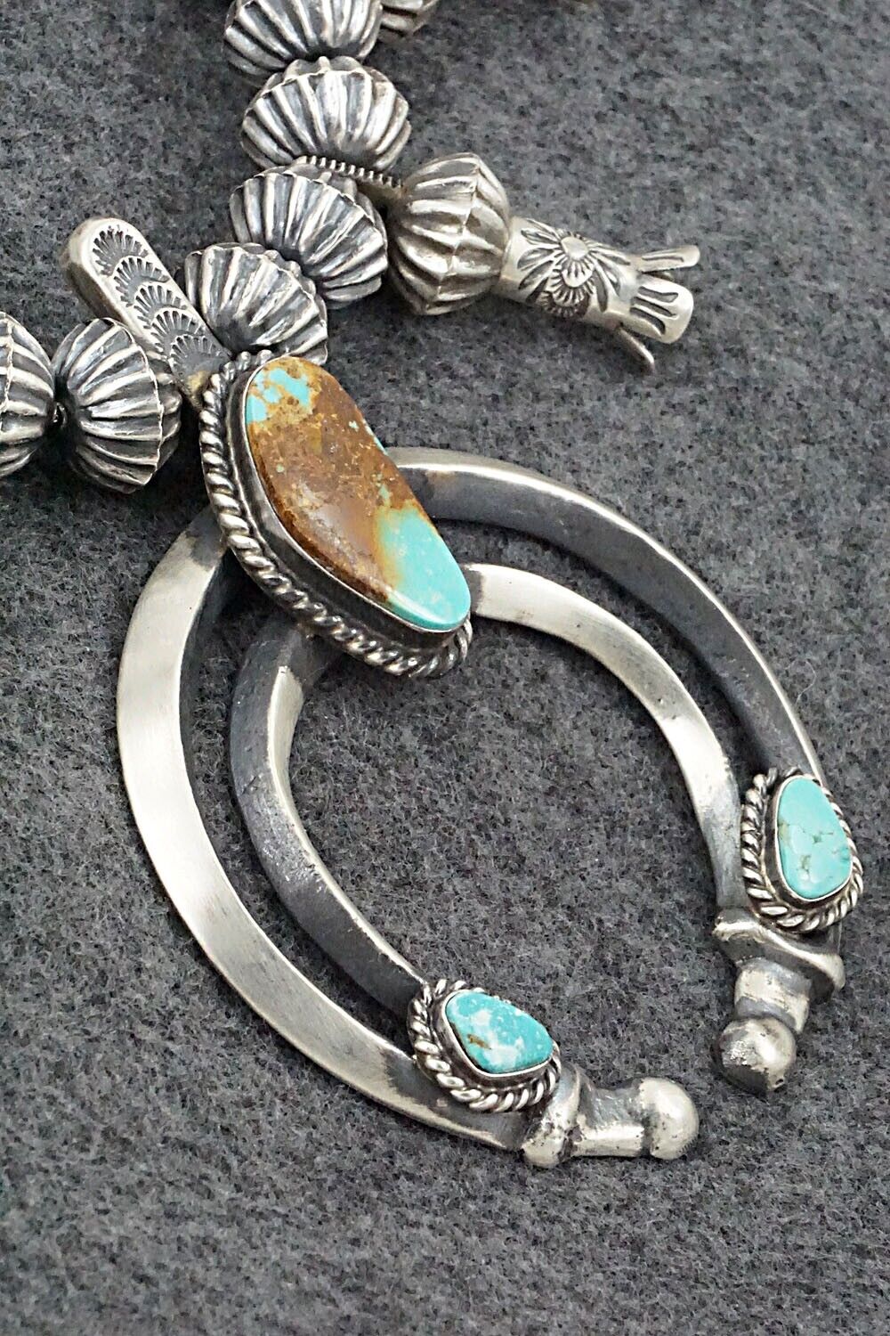 Turquoise & Sterling Silver Squash Blossom Necklace - Chris Hale