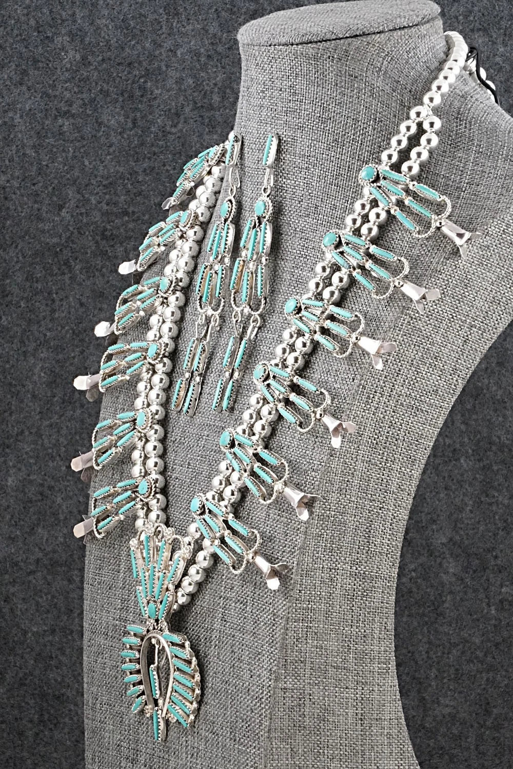 Turquoise & Sterling Silver Squash Blossom Set - Claudine Penketewa