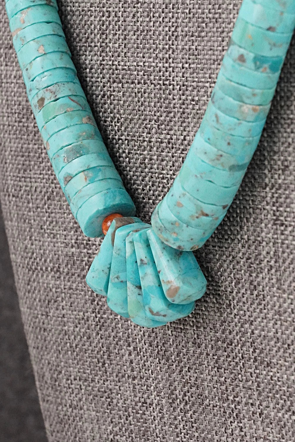 Turquoise, Spiny Oyster & Sterling Silver Necklace 21"- Lupe Lovato