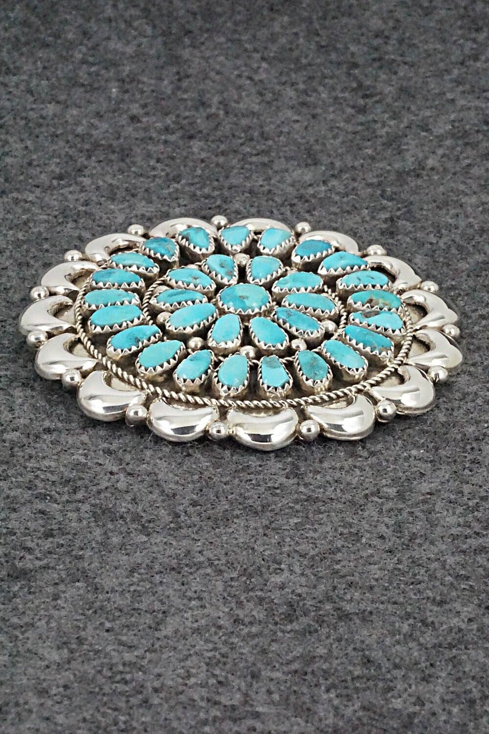 Turquoise & Sterling Silver Pendant/Pin - Eunise Wilson