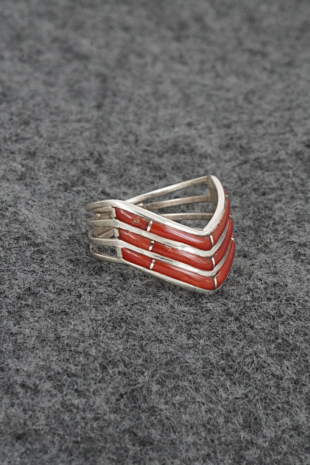 Coral & Sterling Silver Ring - Andrew Enrico - Size 7.5