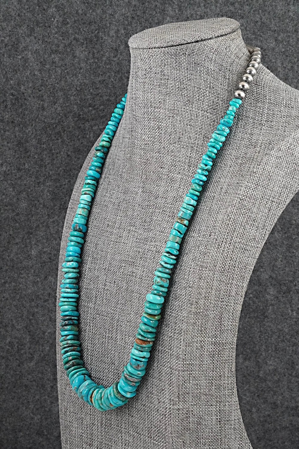 Turquoise & Sterling Silver Necklace 22" - Doreen Jake