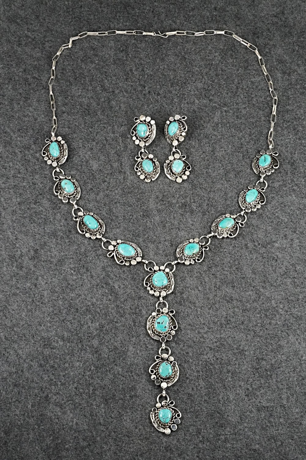Turquoise & Sterling Silver Necklace and Earrings Set - Phil Nez