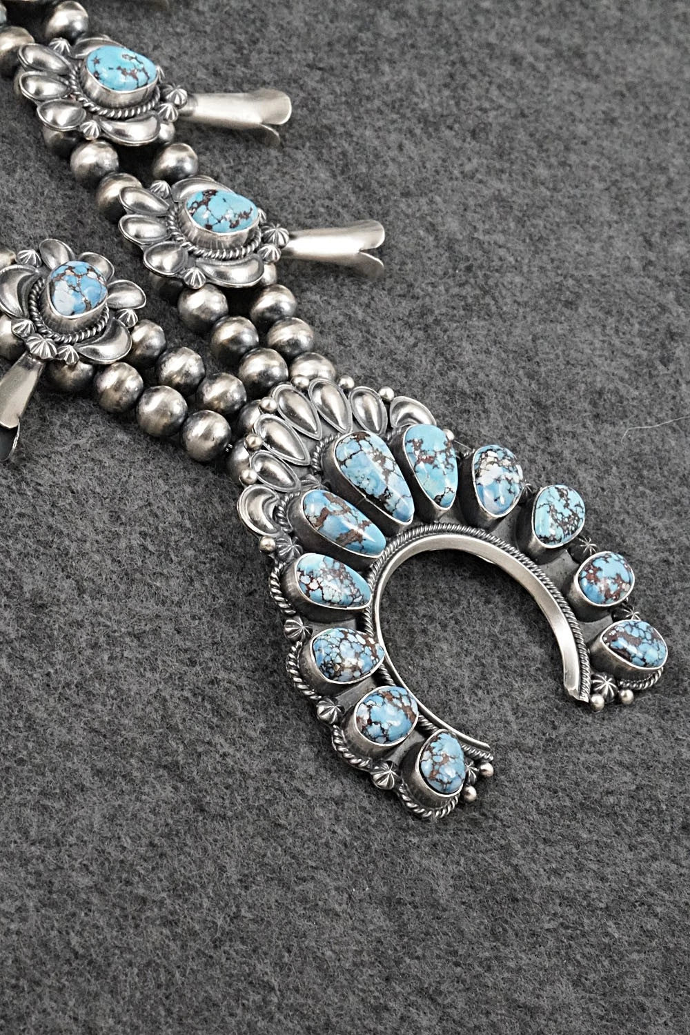 Turquoise & Sterling Silver Squash Blossom Set - Raymond Delgarito