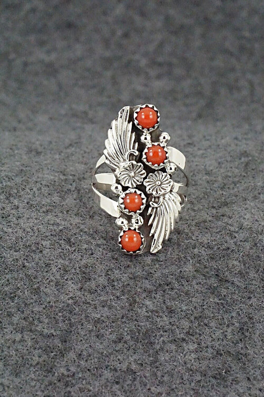 Coral & Sterling Silver Ring - Jerryson Henio - Size 6.25