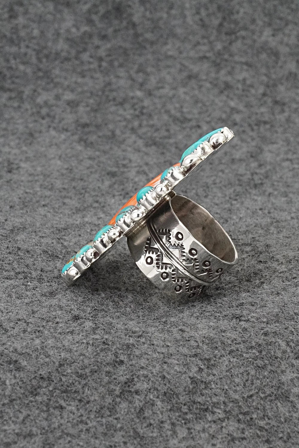 Turquoise, Spiny Oyster & Sterling Silver Ring - Anthony Brown - Size 10.5