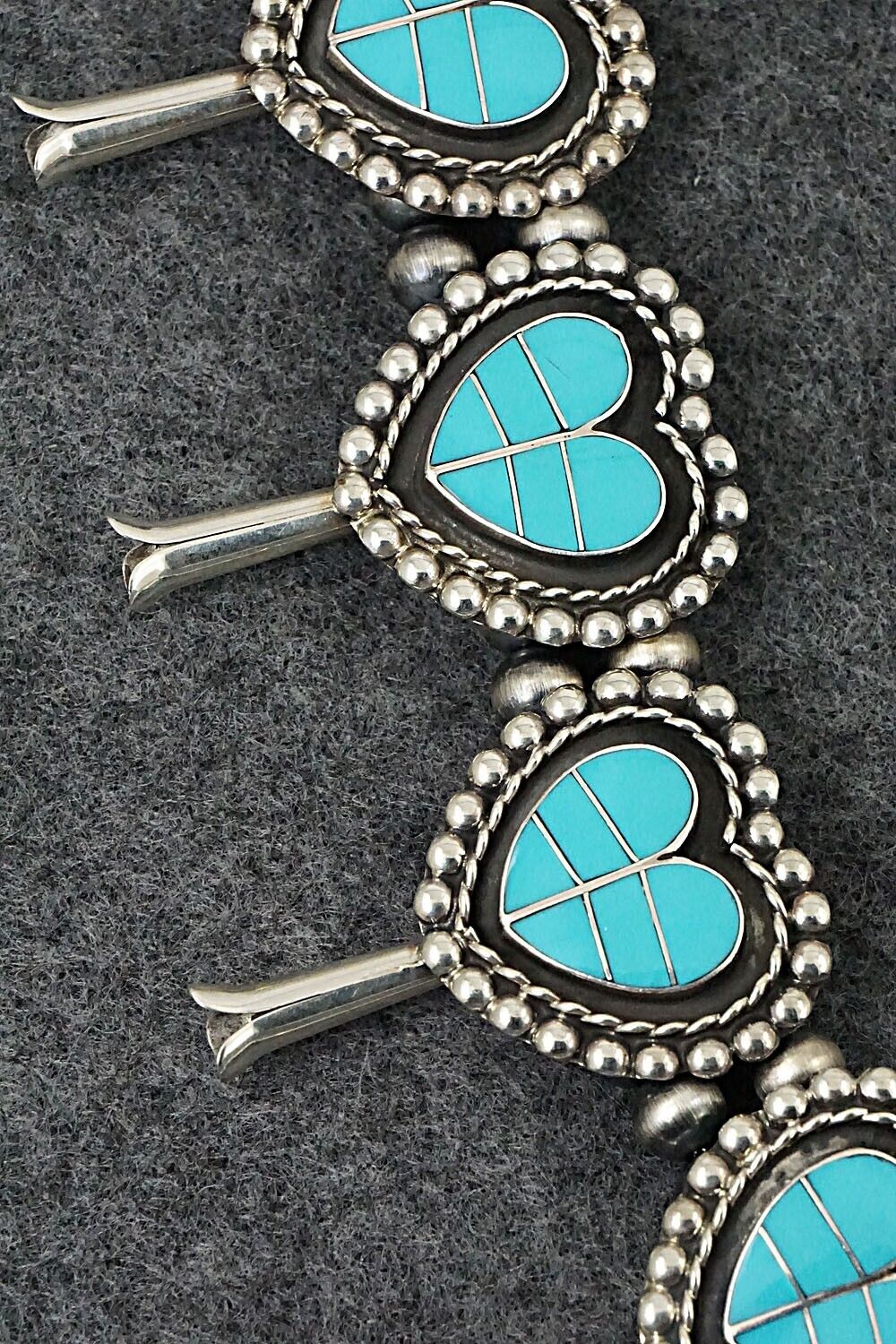 Turquoise & Sterling Silver Squash Blossom Set - Faye Lowsayatee