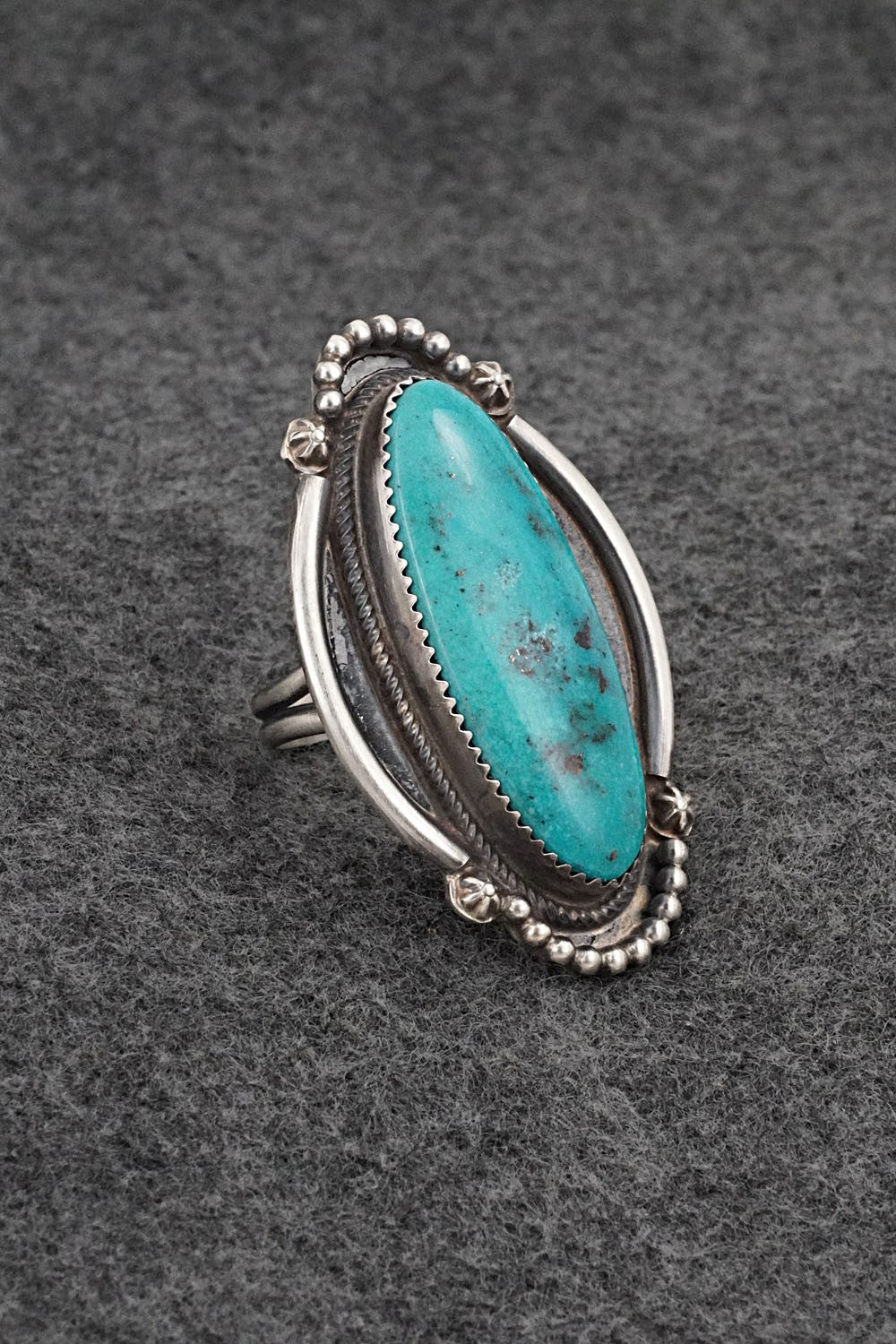 Turquoise & Sterling Silver Ring - Leslie Nez - Size 9.5