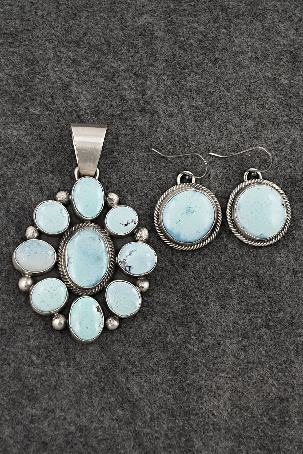 Turquoise & Sterling Silver Pendant and Earrings Set - Bobby Johnson