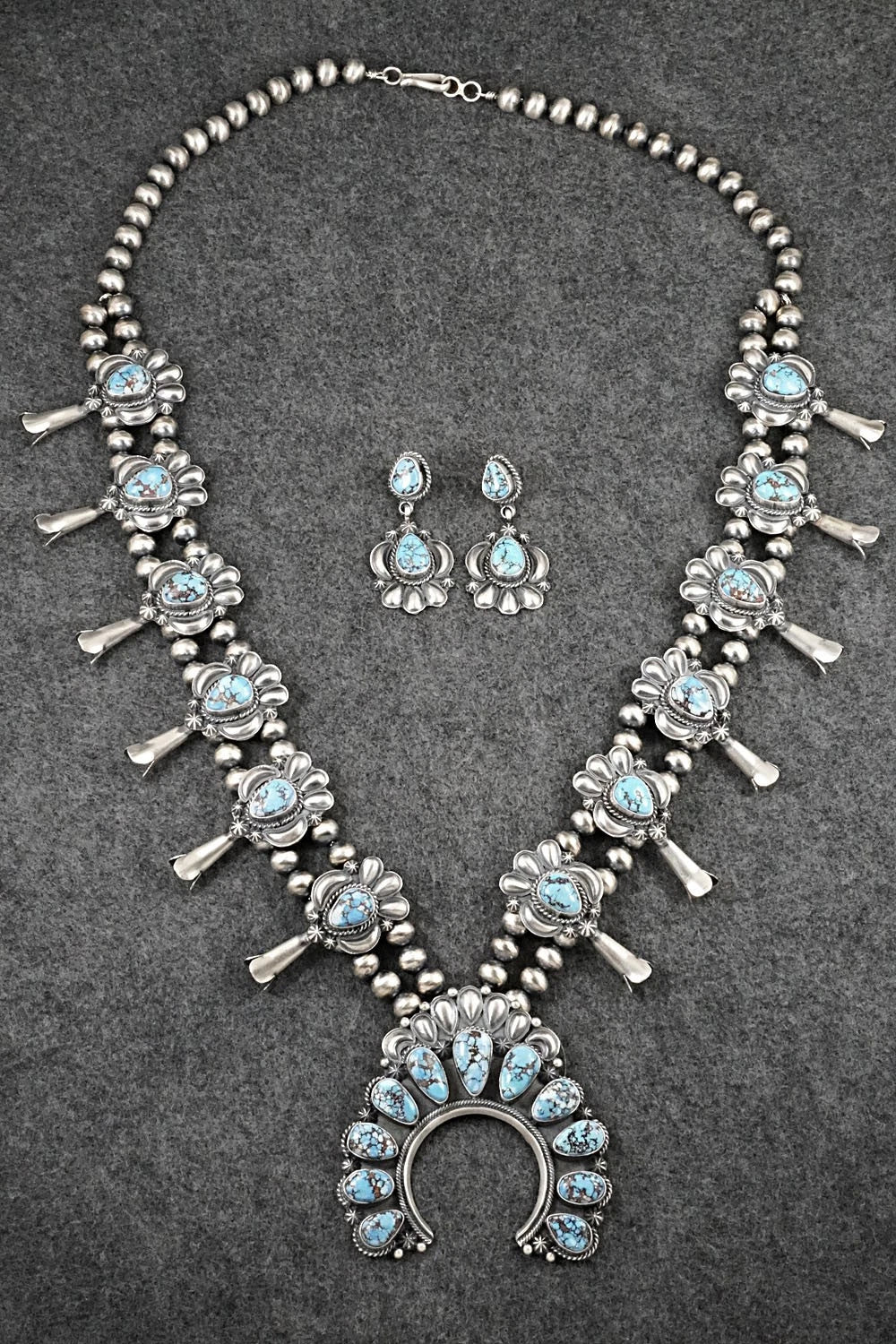 Turquoise & Sterling Silver Squash Blossom Set - Raymond Delgarito