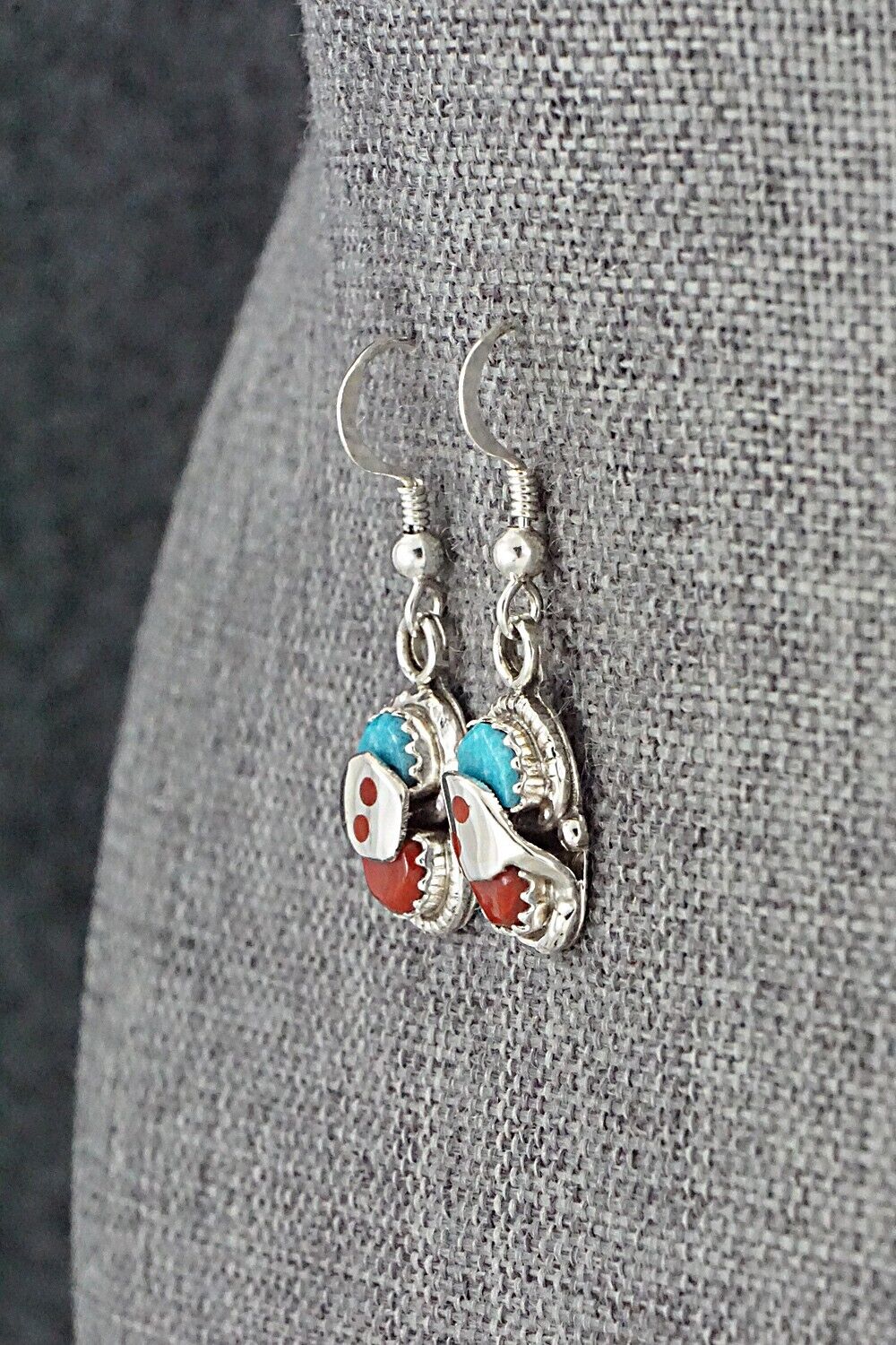 Turquoise, Coral & Sterling Silver Earrings - Joy Calavaza