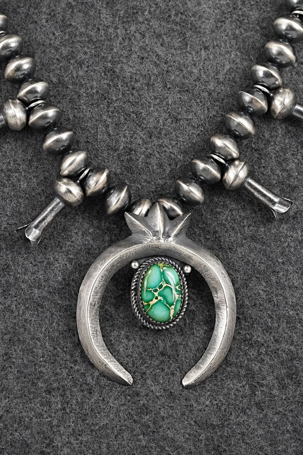 Turquoise & Sterling Silver Navajo Pearl Squash Blossom Necklace - Presley Haley