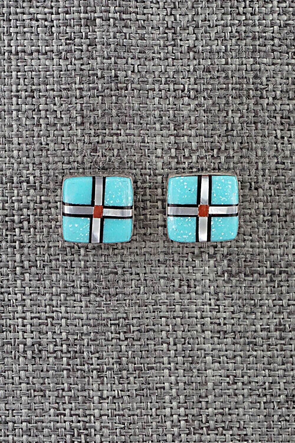 Multi-Stone & Sterling Silver Inlay Earrings - Curley Luarkie