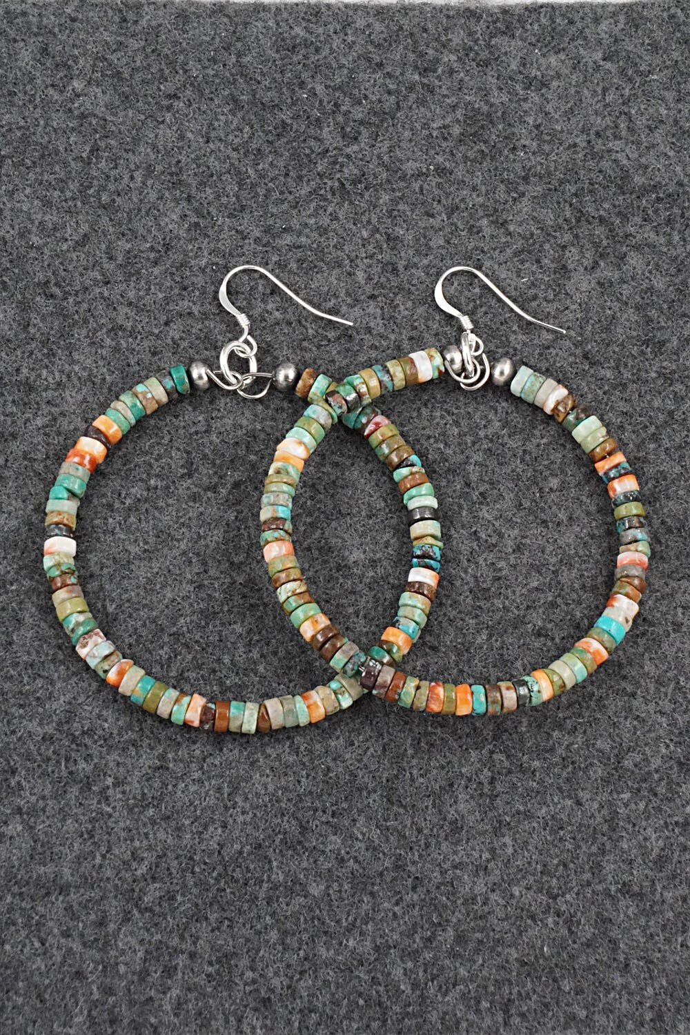 Turquoise, Spiny Oyster & Sterling Silver Earrings - Doreen Jake