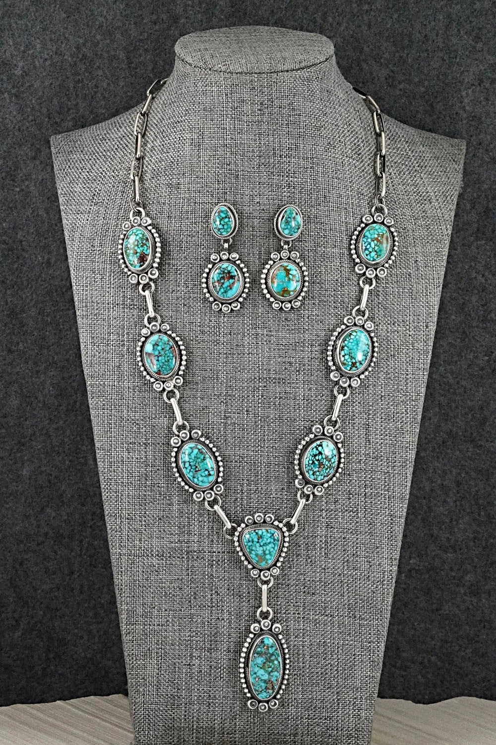 Turquoise & Sterling Silver Necklace and Earrings Set - Mark Yazzie