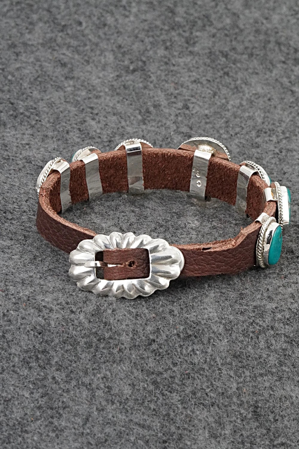 Turquoise, Sterling Silver & Leather Bracelet - Rosita Charlie