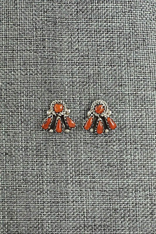 Coral & Sterling Silver Earrings - George Gasper