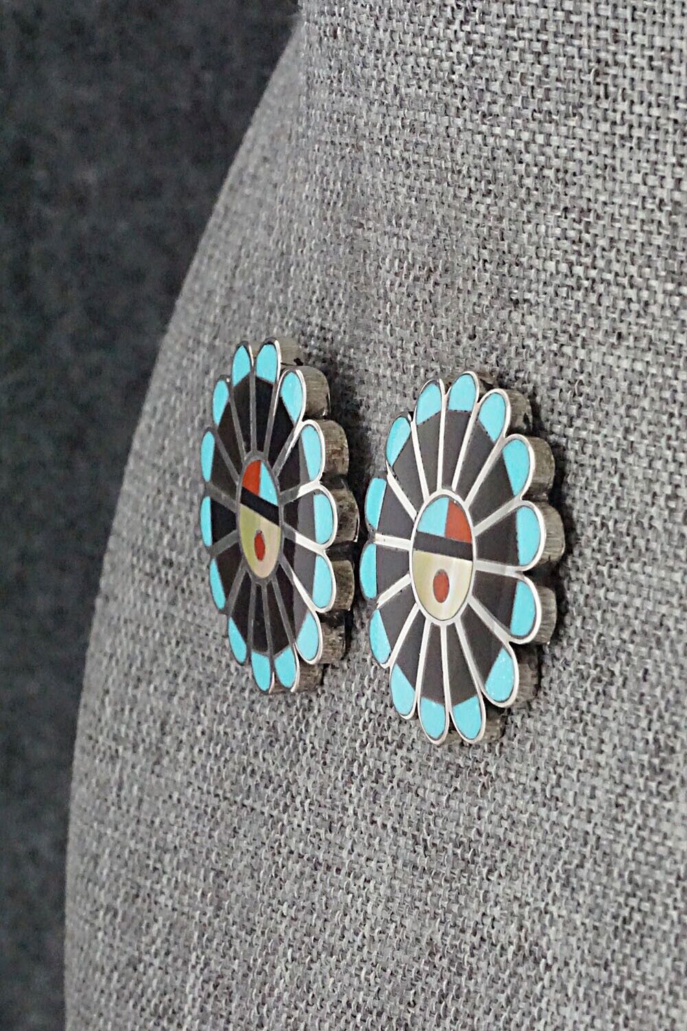 Multi Stone Inlay & Sterling Silver Earrings - Adrian Wallace