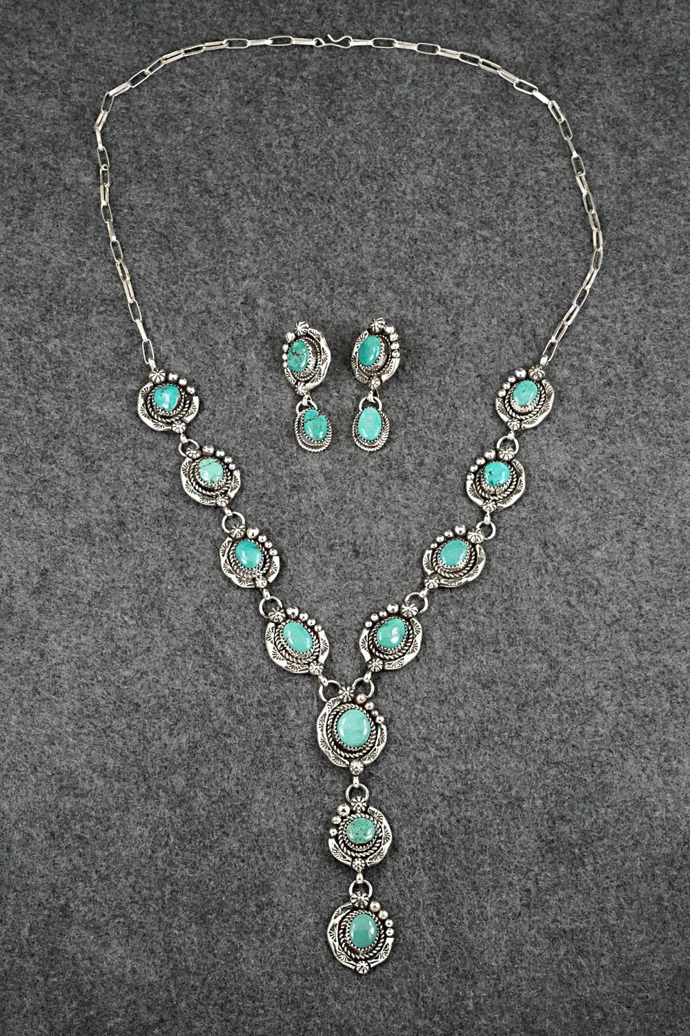 Turquoise & Sterling Silver Necklace and Earrings Set - Phil Nez