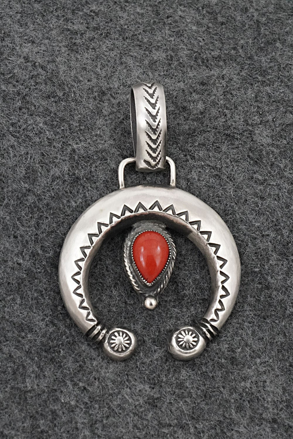 Coral & Sterling Silver Naja Pendant - Calvin Martinez