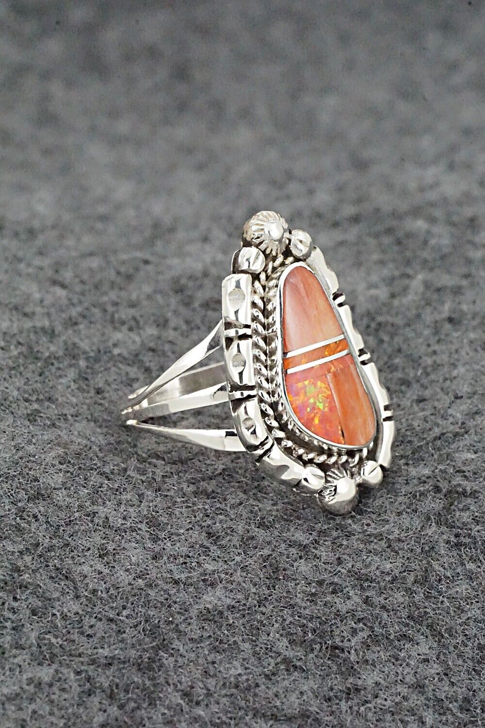 Spiny Oyster, Opalite & Sterling Silver Ring - James Manygoats - Size 6.25
