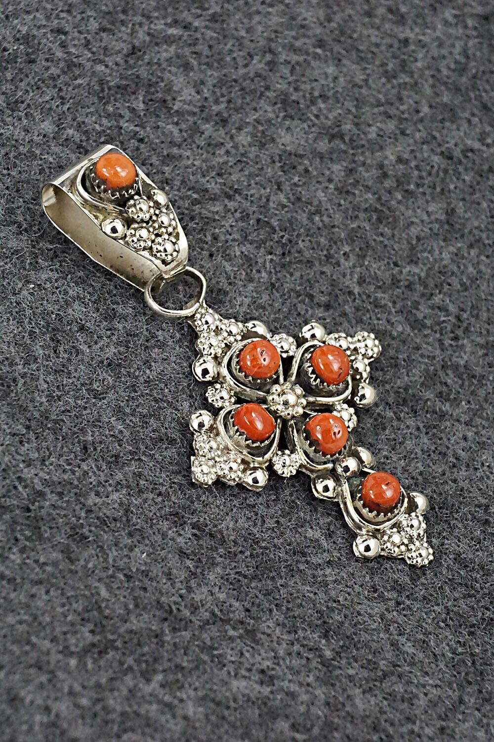 Coral and Sterling Silver Pendant - Verdie Booqua