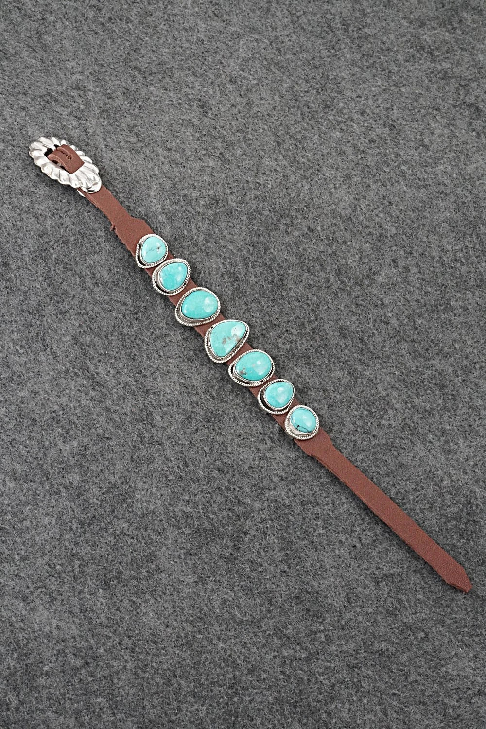 Turquoise, Sterling Silver & Leather Bracelet - Marlene Ramone