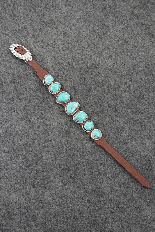 Turquoise, Sterling Silver & Leather Bracelet - Marlene Ramone